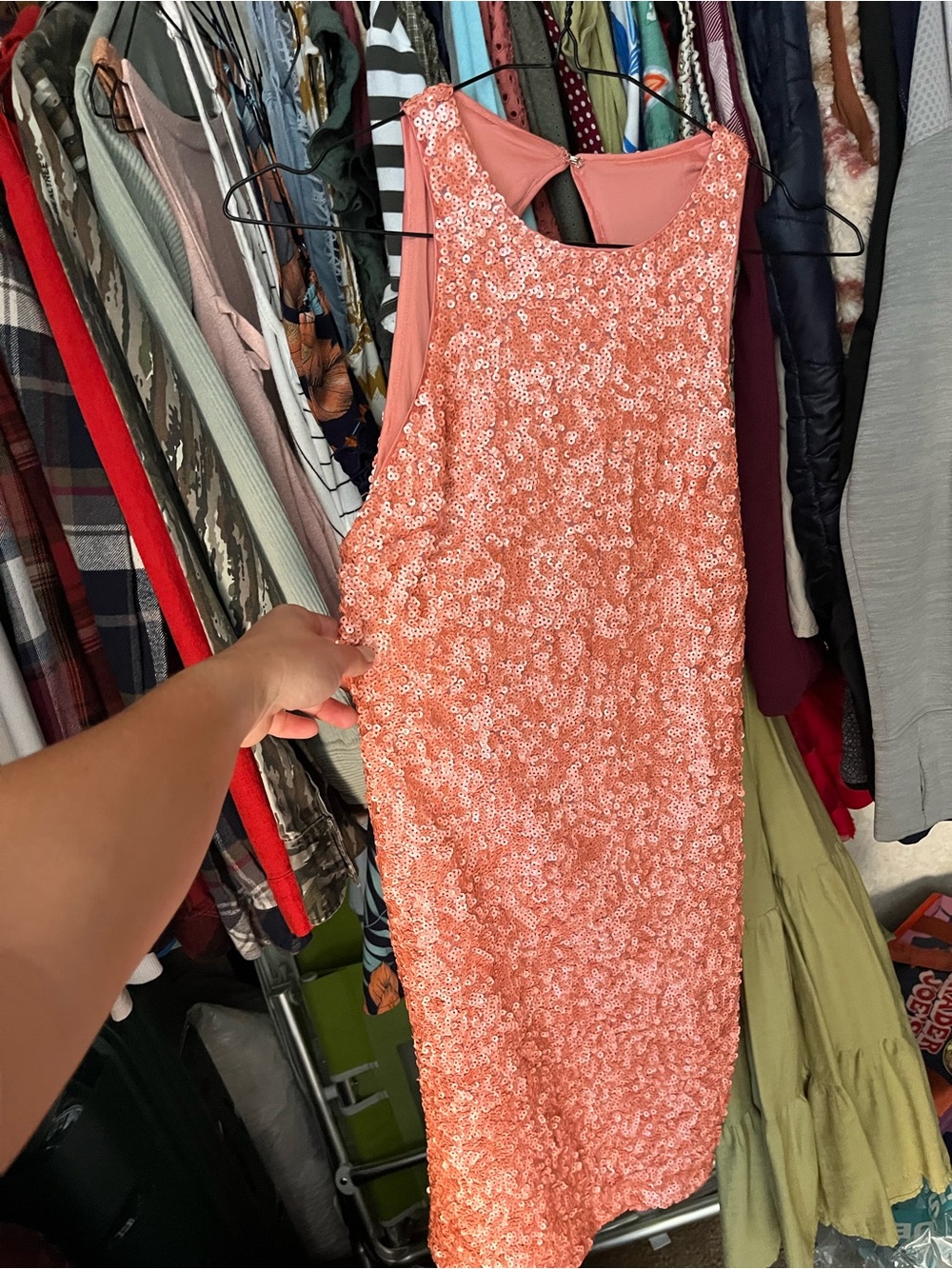 Sequin Coral Pink Sleeveless Party Dress